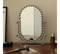 Hosoncovy Desktop Mirror with Stand Metal Frame Oval Free Standing Vanity Makeup Tabletop Mirror for Bathroom Bedroom (Silver)