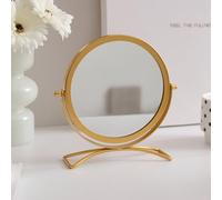 Hosoncovy Desktop Mirror with Stand Metal Frame Round Free Standing Vanity Makeup Tabletop Mirror for Bathroom Bedroom (Gold)
