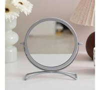 Hosoncovy Desktop Mirror with Stand Metal Frame Round Free Standing Vanity Makeup Tabletop Mirror for Bathroom Bedroom (Silver)