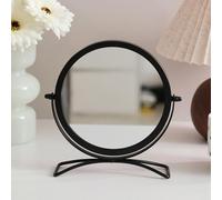 Hosoncovy Desktop Mirror with Stand Metal Frame Round Free Standing Vanity Makeup Tabletop Mirror for Bathroom Bedroom (Black)