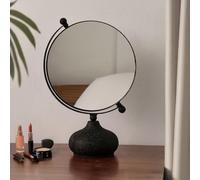 Hosoncovy Desktop Mirror with Stand Metal Frame Round Tabletop Vanity Makeup Mirror Free Standing for Bathroom Bedroom (Black)