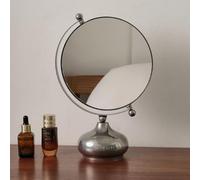 Hosoncovy Desktop Mirror with Stand Metal Frame Round Tabletop Vanity Makeup Mirror Free Standing for Bathroom Bedroom (Silver)