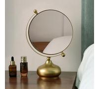 Hosoncovy Desktop Mirror with Stand Metal Frame Round Tabletop Vanity Makeup Mirror Free Standing for Bathroom Bedroom (Gold)