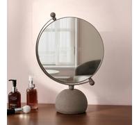 Hosoncovy Desktop Mirror with Stand Metal Frame Round Tabletop Vanity Makeup Mirror Free Standing for Bathroom Bedroom (Grey)