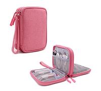 Hosoncovy Double Layer 2.5 Inch Hard Drive Case Carrying Case Travel Case Hard Drive Storage Bag USB Flash Drive Organizer Case for Two 2.5 inch WD Western My Passport Seagate Samsung (Pink)