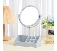 Hosoncovy Double Sided Magnify Desktop Mirror with Stand Tabletop Round Makeup Mirror with Storage Box (Grey)