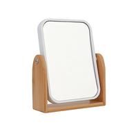 Hosoncovy Double Sided Mirror - 360 Degree Rotatable Tabletop Makeup Mirror with Stand - High Clear Wooden Desktop Rectangular Free Standing (White)