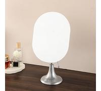Hosoncovy Frameless Desktop Mirror with Stand Metal Stand Vanity Makeup Tabletop Mirror Oval Free Standing for Bathroom Bedroom,B (Silver)