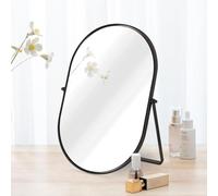 Hosoncovy Free Standing Desktop Mirror with Stand,Large Dressing Table Tabletop Metal Frame Cosmetic Vanity Makeup Oval Wall Hanging Mirror Full Length for Bathroom Bedroom Living Room (Black)