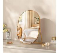 Hosoncovy Free Standing Desktop Mirror with Stand,Large Dressing Table Tabletop Metal Frame Cosmetic Vanity Makeup Oval Wall Hanging Mirror Full Length for Bathroom Bedroom Living Room (Gold)