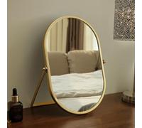 Hosoncovy Full Length Desktop Mirror with Stand Metal Frame Vanity Makeup Mirror Tabletop Mirror Countertop Free Standing for Bathroom Bedroom (Gold, S)