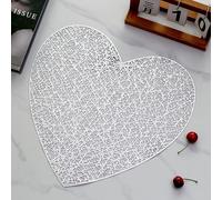 Hosoncovy Heart Shaped Placemats Set of 4,Table Mats Set Washable PVC Non-Slip Heat Resistant Table Place Mats Dinner Mats Meal Mat for Kitchen and Dining Room for Wedding (Silver)