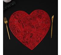 Hosoncovy Heart Shaped Placemats Set of 4,Table Mats Set Washable PVC Non-Slip Heat Resistant Table Place MatsCoffee Coaster for Kitchen and Dining Room for Wedding (Red)