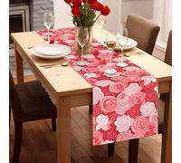 Hosoncovy Linen Table Runner 183cm Long ,Decorative Roses Flower Dining Table Mat Placemat for Holiday Parties and Everyday Use