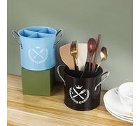 Hosoncovy Metal Cutlery Drying Holder Cutlery Drainer Tableware Holder Box Tabletop Separated Fork Chopstick Kitchen Storage Cutlery Organizer Utensil Holder (Black)