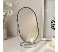 Hosoncovy Metal Frame Mirror with Stand Oval Makeup Mirror High Clear Tabletop Mirror Cosmetic Mirror Single Sided Mirror Full Length Mirror (Silver)