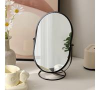 Hosoncovy Metal Frame Mirror with Stand Oval Makeup Mirror High Clear Tabletop Mirror Cosmetic Mirror Single Sided Mirror Full Length Mirror (Black)