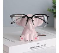 Hosoncovy Multifunctional Ceramic Small Elephant Piggy Bank Coin Jar Money Box,Elephant Figurine Eyeglass Holder Rack Glasses Holder Eyeglasses Display Stand (Pink)