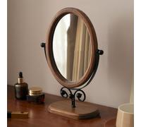 Hosoncovy Oval Wooden Desktop Mirror with Stand Tabletop Vanity Makeup Mirror Free Standing for Bathroom Bedroom (Brown - Black Leg)