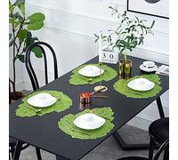 Hosoncovy Placemats Set of 4 ,Table Mats Set Washable PVC Non-Slip Heat Resistant Table Place Mats Dinner Mats Leaf Hollow Placemat Meal Mat for Kitchen and Dining Room （Green)