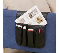 Hosoncovy PU Leather Sofa Armrest Organizer Couch Arm Storage Bag Sofa Arm Couch Caddy Anti-Spill Armrest Remote Control and Cellphone Organizer Holder (Black)