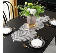 Hosoncovy PVC Hollow Table Runner Non-slip Decorative Table Mats Placemat for Home Party Kitchen Dining Wedding Decor (92CM X 33CM) (Silver)