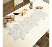 Hosoncovy PVC Hollow Table Runner Non-slip Flower Decorative Lotus Table Mats Placemat for Home Party Kitchen Dining Wedding Decor (Silver)