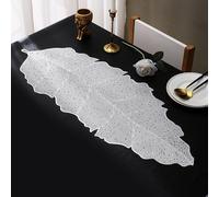 Hosoncovy PVC Table Runner Non-slip Decorative Banana Leaves Table Mats Placemat for Home Party Kitchen Dining Wedding Decor (Silver)