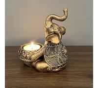 Hosoncovy Resin Elephant Tea Light Candle Holder Candlestick Holder Tealight Candle Holder Tea Light Candle Stand Decorative Small Candlestick Holders for Home Decor (Gold B)