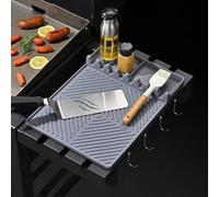 Hosoncovy Silicone Griddle Tools Mat Grill BBQ Caddy Mat, Grill Side Shelf Mat for Barbecue Tools, Silicone Spatula Holder Mat to Protect Grill Side Shelf (Grey)