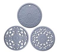Hosoncovy Silicone Trivet Mat Set of 3,Heat Resistant Multi-purpose None slip Table Place Mats for Hot Pots Holder, Pads, Pans, Dishes, Spoon Rest, Coasters for Kitchen Cooking Dining (Grey)