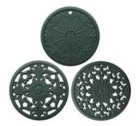 Hosoncovy Silicone Trivet Mat Set of 3,Heat Resistant Multi-purpose None slip Table Place Mats for Hot Pots Holder, Pads, Pans, Dishes, Spoon rest, Coasters for Kitchen Cooking Dining (Dark Blue)