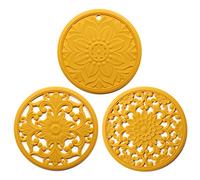 Hosoncovy Silicone Trivet Mat Set of 3,Heat Resistant Multi-purpose None slip Table Place Mats for Hot Pots Holder, Pads, Pans, Dishes, Spoon rest, Coasters for Kitchen Cooking Dining (Yellow)