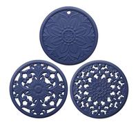 Hosoncovy Silicone Trivet Mat Set of 3,Heat Resistant Multi-purpose None slip Table Place Mats for Hot Pots Holder, Pads, Pans, Dishes, Spoon rest, Coasters for Kitchen Cooking Dining (Blue)