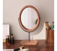 Hosoncovy Wooden Desktop Mirror with Stand, Oval Base, Tabletop Mirror, 34L x 12W x 20H cm, Black-light Brown