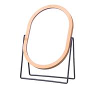Hosoncovy Wooden Frame Tabletop Desktop Mirror with Stand Vanity Cosmetic Makeup Shaving Mirror Free Standing for Bathroom Bedroom (Oval)