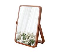 Hosoncovy Wooden Frame Tabletop Vanity Mirror with Stand - Folding Rectangular Free Standing Bathroom & Desk Mirror (Brown)