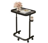Hospital Bed Table On Wheels Metal Bedside Table, Removable Bedside Dining Table, 3 Height Adjustments, Magnetic Table Top, with Cup Holder, for Home, Hospitals(Black)