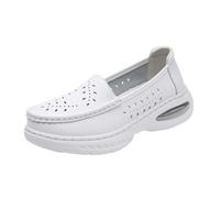Hospital Nurse Working Shoes, Women's Hollow Out Breathable Soft Bottom Slip-On White Platform Nursing Shoes, Comfortable Leather Non-Slip Loafers, Ideal for Work Healthcare(4.5 UK)