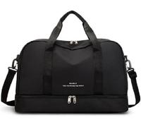 Hospital Overnight Travel Bag with Multiple Compartments Shoe Compartment Maternity Labour Duffle with Leather Shoulder Straps Waterproof Space for Tablet Laptop (Black L)