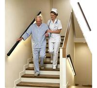 Hospital Safety Staircase Handrails Auto-on, Elderly Grab Frame Pipe with Led Motion Sensor Light, 24V Strong Load-bearing Aluminum Pipe(Black,7.4m/24.3ft)