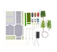 Hosrivae 1/64 Scale Diorama Car Parking Lot with LED Lights, Roadway Tree Scenery Model Kit Diecast Cars Display, Interactive City Street Scene Assembly Set 30x19cm