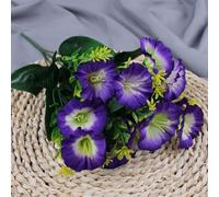 Hosrivae 12-Head Artificial Morning Glory Bouquet - Realistic Silk & Plastic Fake Flowers with Iron Wire Stems, 34 cm Tall, for Home, Wedding, Office & Ga(PURPLE)