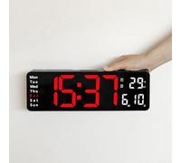 Hosrivae 13-Inch LED Digital Wall Clock with & Date Display, Alarm Function, USB-Powered, Large Arabic Numerals, for Home, Office, and Class(RED)
