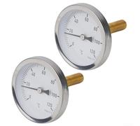 Hosrivae 2 Pack Bimetallic Thermometer 0-120°C with 1/2 Inch NPT Sheath, 63mm Analog Temperature Gauge Boiler Heating System, Oil, Steel Case and Brass Sleeve Home Garden