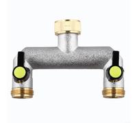 Hosrivae 2-Way T-Type Distributor Faucets, 3/4 Inch Brass Garden Hose Splitter with Ball Valve, Heavy Duty Dual Outlet Outdoor Tap, Gold(A)