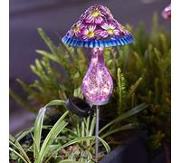 Hosrivae 20in Solar Powered Iron Mushroom Garden Light, Outdoor Statue Yard Pathway Patio Lawn Decor, Auto Off at Dusk, Sturdy Weather Resistant Landscape Ornament Blue Red Purple(Purple)