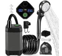 Hosrivae 6000mAh Rechargeable Portable Camping Shower with LED Display, Adjustable Flow & Filtered Shower Head for Outdoor Bathing, Hiking, Car Washing,(GRAY)