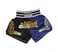 Hosrivae Anotherboxer Unisex Muay Thai Boxing Shorts for MMA Kickboxing Training - Breathable Polyester Fight Shorts with Elastic Waist, Red/White or Blue(Black+Blue)