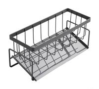 Hosrivae Metal Sponge Holder for Kitchen Sink with Drain Tray and Rag Pole - Grey, 23x10.5x9cm - Stainless Steel Rack for Sponge, Dishcloth, Scrubber Stor(Grey)